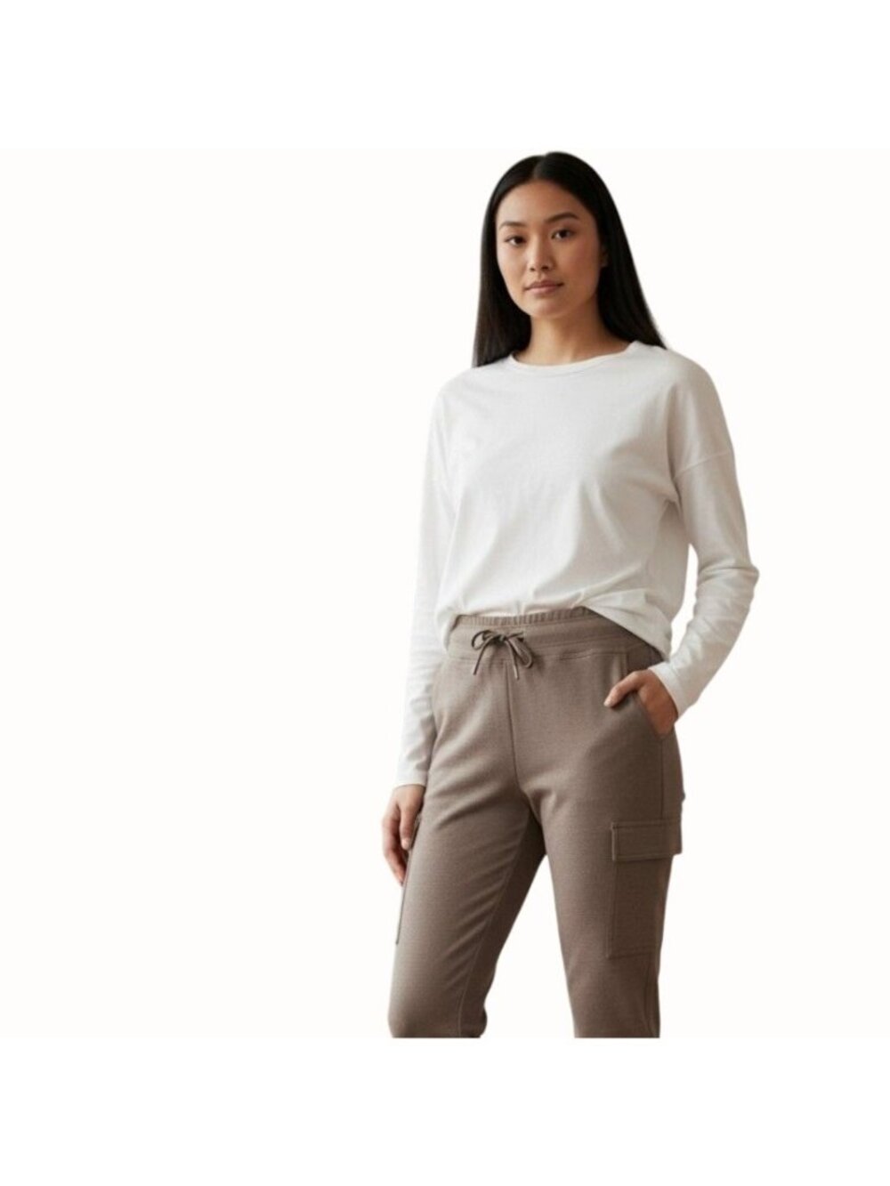 32 Degrees Womens XL Cargo Jogger Sweat Tech Pants Taupe Tan Brown Cozy New NWOT